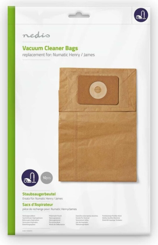 Støvsugepose- | 10 stk. | Papir | Mest solgt for: Numatic | Brun