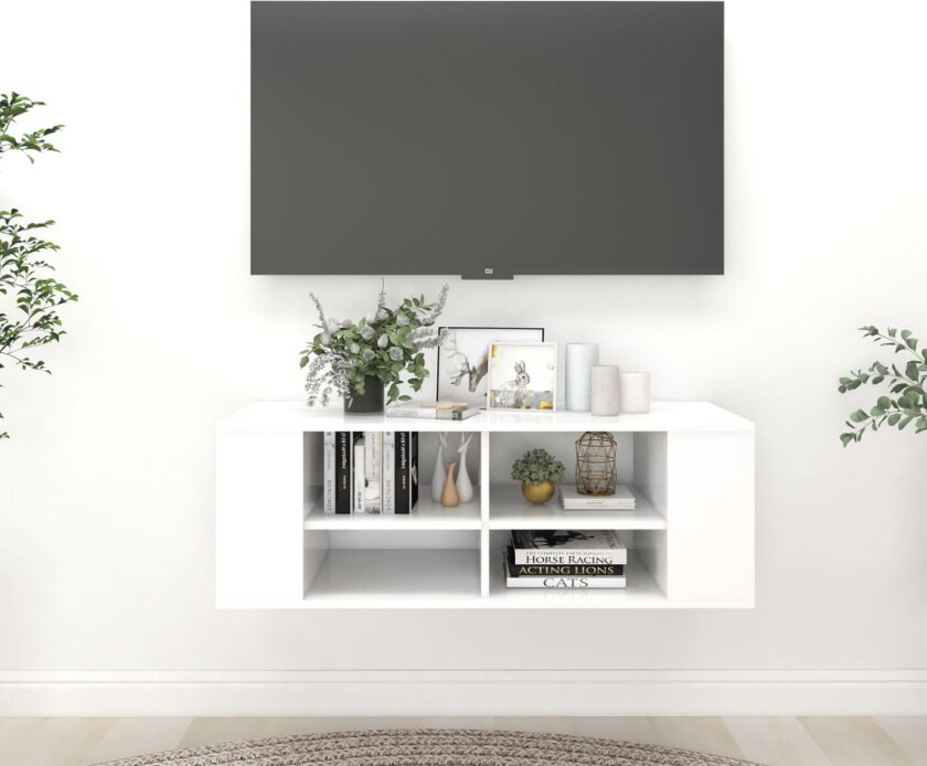 Vegghengt TV-benk hvit 102x35x35 cm sponplate