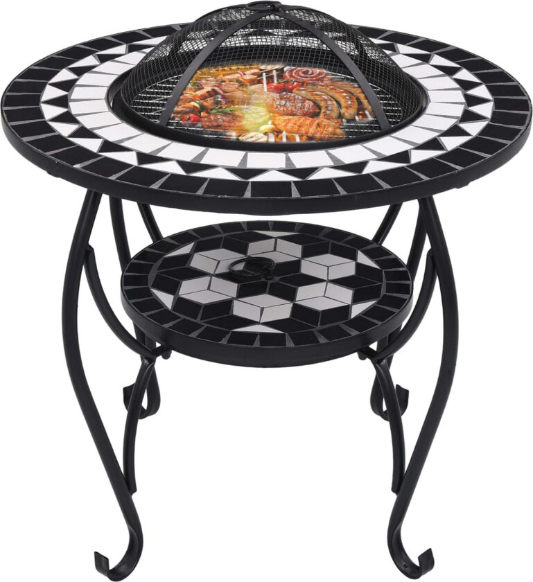 Bålfatbord mosaikk svart og hvit 68 cm keramikk