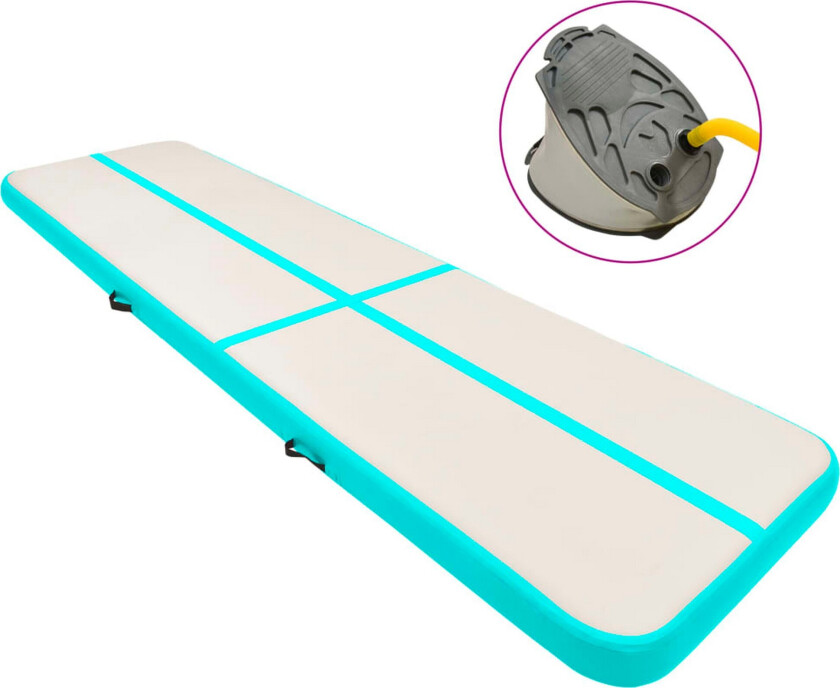 Oppblåsbar gymnastikkmatte med pumpe 600x100x15 cm PVC grønn