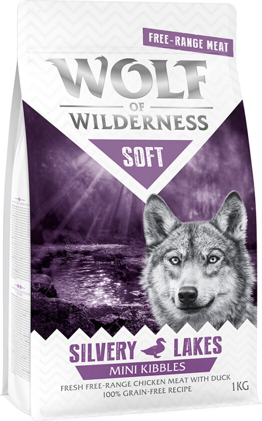 1 kg Wolf of Wilderness hundefôr til spesialpris! - MINI Silvery Lakes - Frittgående kylling & And (Soft & Strong)