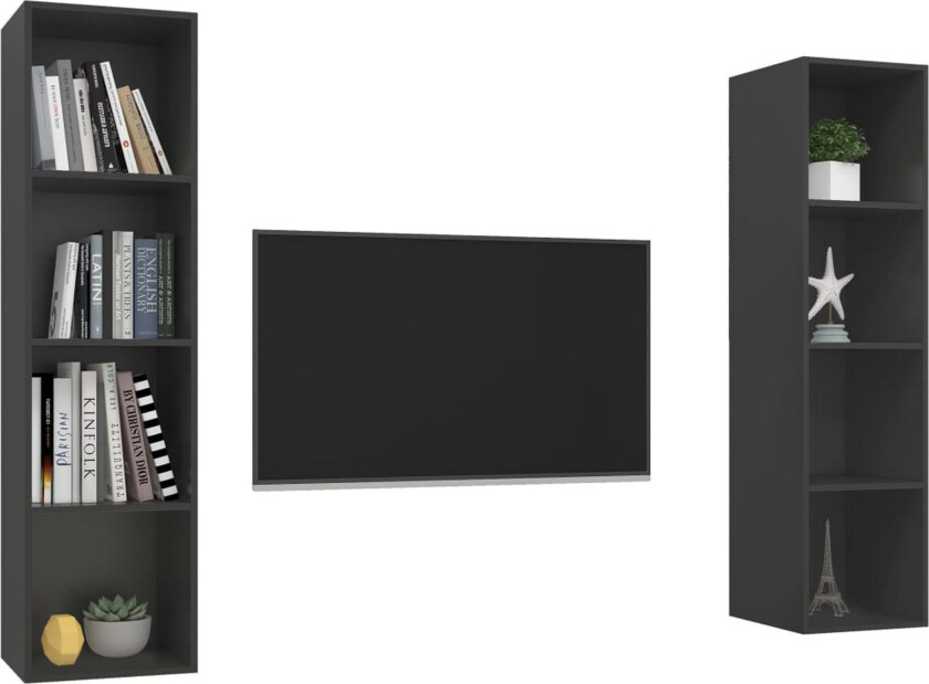 Vegghengte TV-benker 2 stk grå sponplate