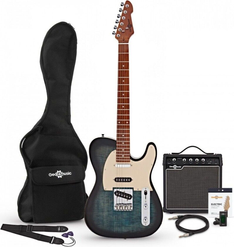 Gear4Music Knoxville Select Electric Guitar SSS + Forsterkerpakke Denim Burst