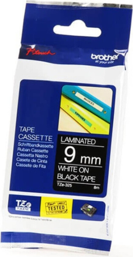 Tape 9mm Tze-325 Hvit/svart
