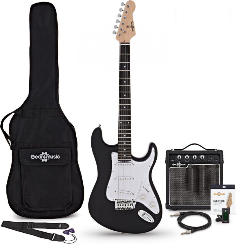 Gear4Music LA Elektrisk Gitar + Forsterkerpakke Svart