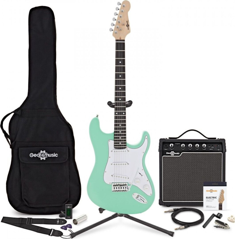 Gear4Music LA Electric Guitar Seafoam Green 15W Guitar Amp & Accessory Pack