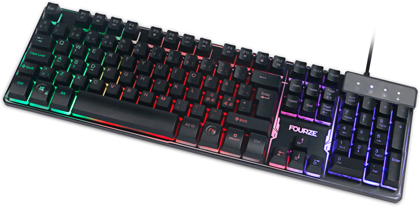 Fourze GK120 - Gamingtastatur - Bagbelyst - Kabel (USB) - Bryter: Membran - Nordisk - Sort