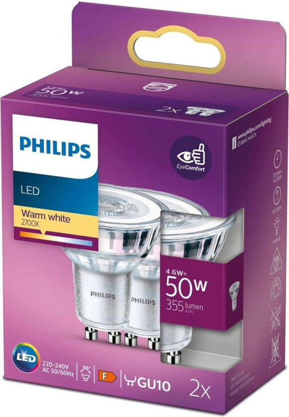 LED-lyspære Classic Spot 4,6W/827 (50W) 36° 2-pack GU10