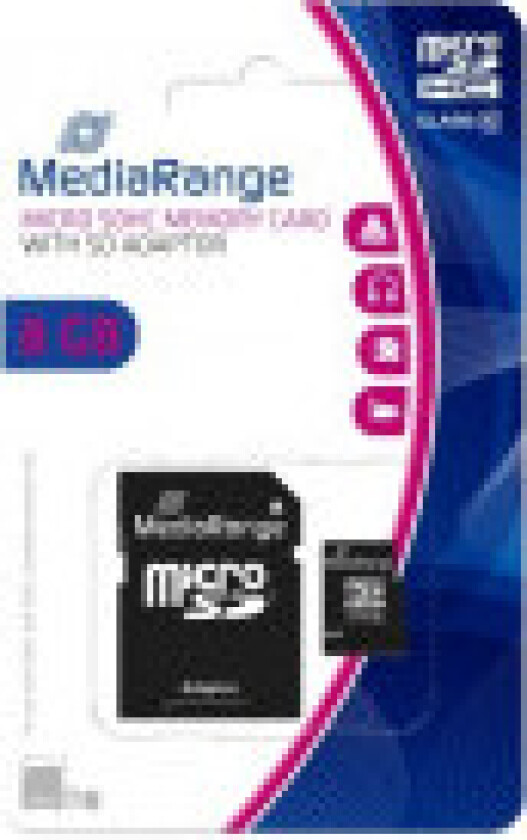 - Flashminnekort (microSDHC til SD-adapter inkludert) - 8 GB - Class 10 - microSDHC - svart