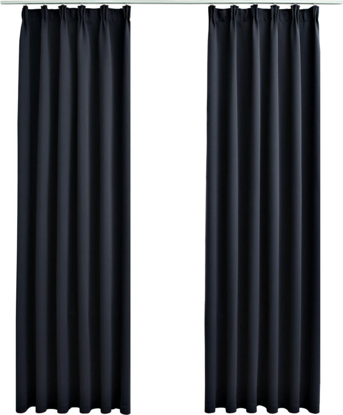 Lystette gardiner med kroker 2 stk antrasitt 140x175 cm