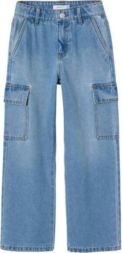 Name It Rose 6190 Wide Cargo Jeans Til Barn, Light Blue Denim
