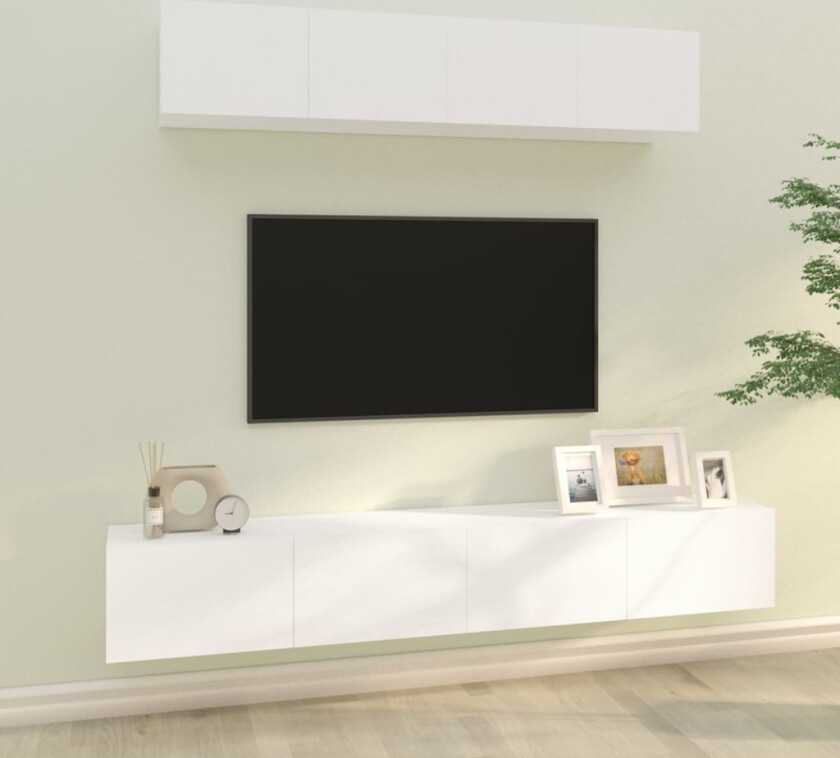 TV-benksett 4 deler hvit konstruert tre