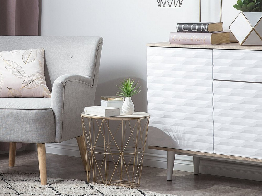 Sidebord i lyst tre med avtakbar topp Gull Metall Oppbevaringstrådkurv Geometrisk Glam