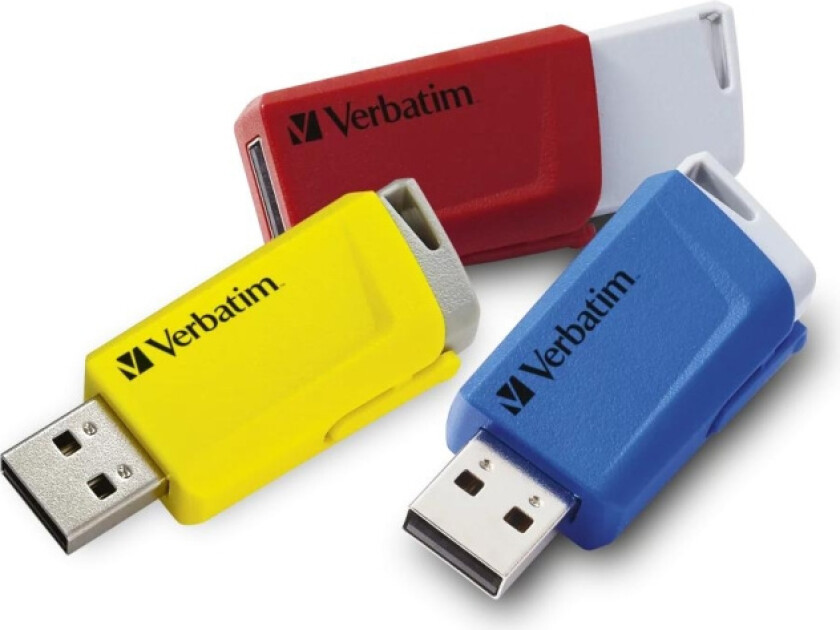 Store 'n' Click - USB-flashstasjon - 16 GB - USB 3.2 Gen 1 - blå, gul, rød (en pakke 3)