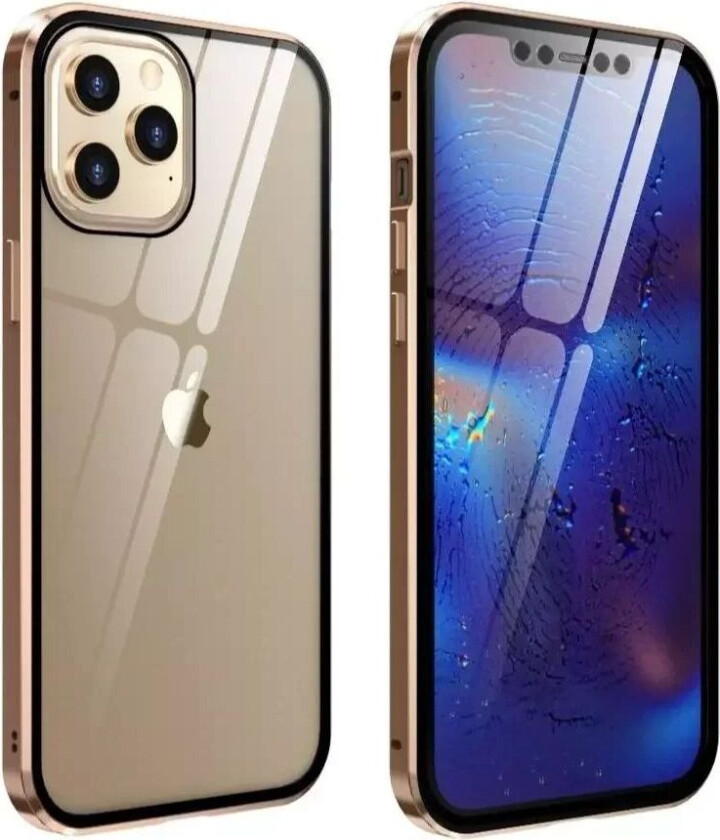 iPhone 12 / 12 Pro 360° Magnetisk Deksel med Glass Bak og Forside - Gull