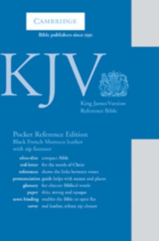 KJV Pocket Reference Bible, Black French Morocco Leather with Zip Fastener, Red-letter Text, KJ243:X
