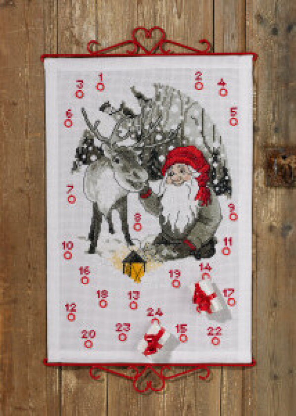 Broderisett julekalender nisse og reinsdyr 40x60cm