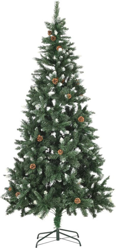 Kunstig juletre med furukongler og hvitt glitter 210 cm