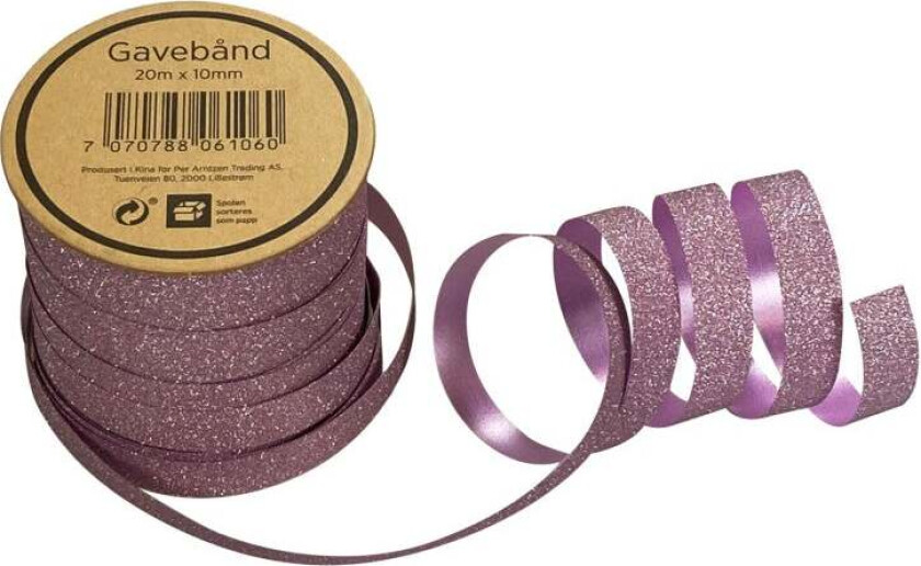 Gavebånd 20m x 10mm rosa glitter