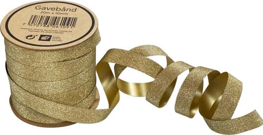 Gavebånd 20m x 10mm gull glitter