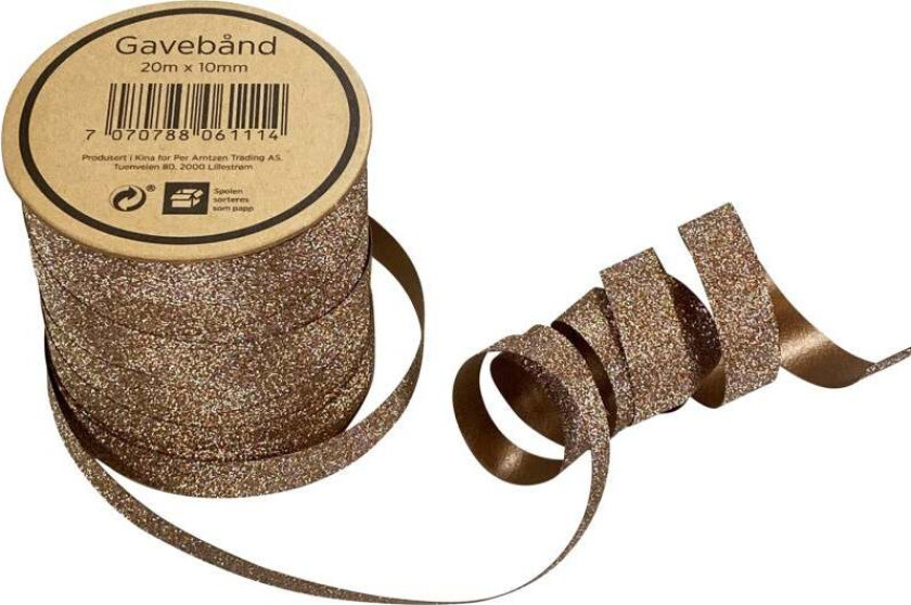 Gavebånd 20m x 10mm kobber glitter