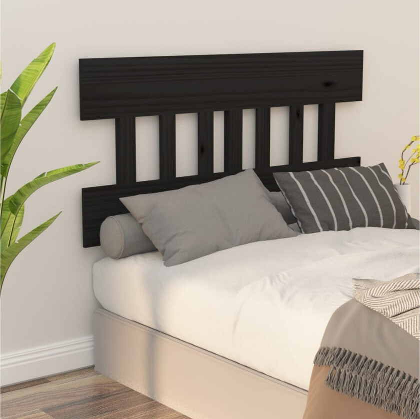 Sengegavl svart 203,5x3x81 cm heltre furu