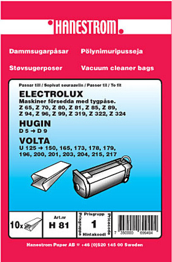 Støvsugerposer, papir, 10st.