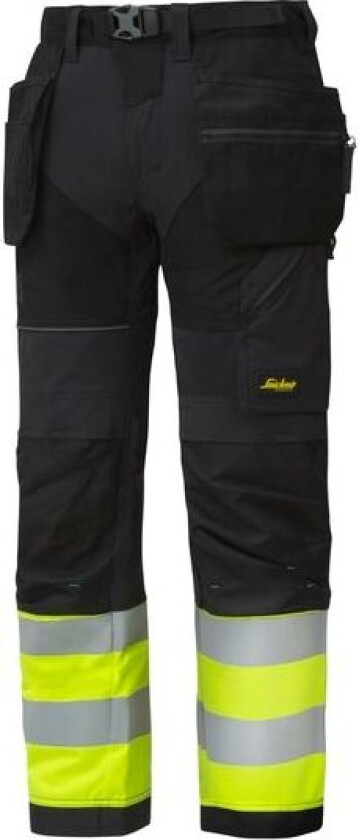 Arbeidsbukse high-vis sort/gul str 44