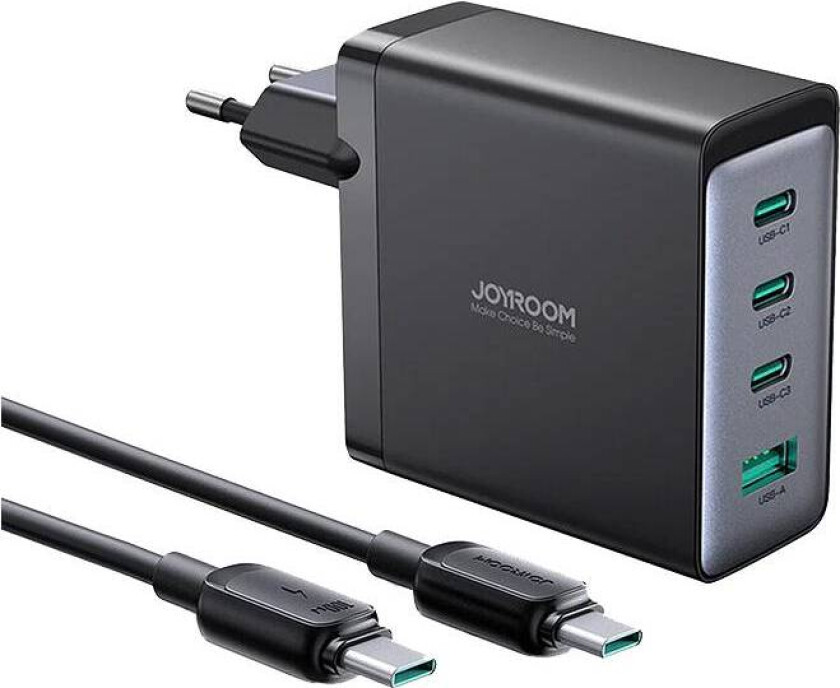 GaN 4-ports USB-C/USB 100W PD Mac-lader med 1,2 m USB-C-kabel