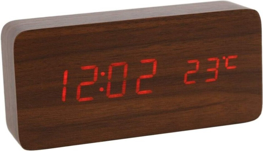 Digital LED-Vekkerklokke i Tredesign - Brun / Rød