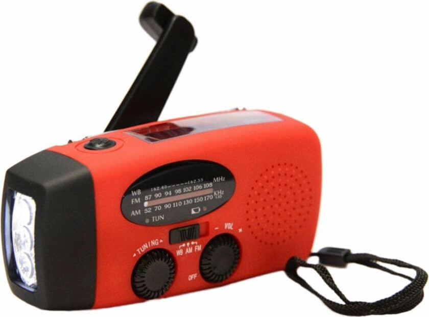 Red Sveiv radio med solceller, lommelykt og 2000mAh Powerbank nødradio, overlevelse
