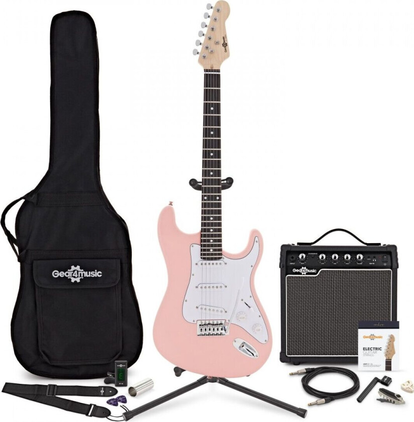 Gear4Music LA Elektrisk Gitar + 15W Fullstendig Pakke Rosa