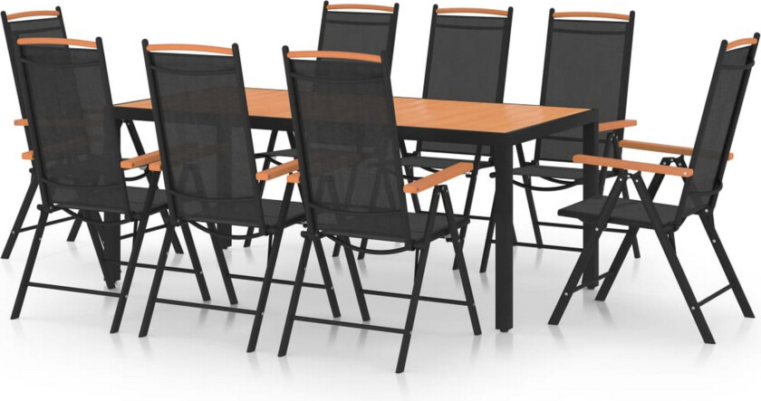 Utendørs spisestue 9 deler svart
