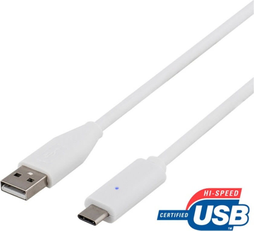 USB 2.0 Kabel, Type A - Type C Ha, 1.5m, hvit