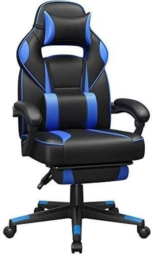 Gaming Chair Skrivebordsstol med fotstøtte, kontorstol med nakkestøtte og korsryggpute, Høydejusterbar, Ergonomisk, 90-135° tilt