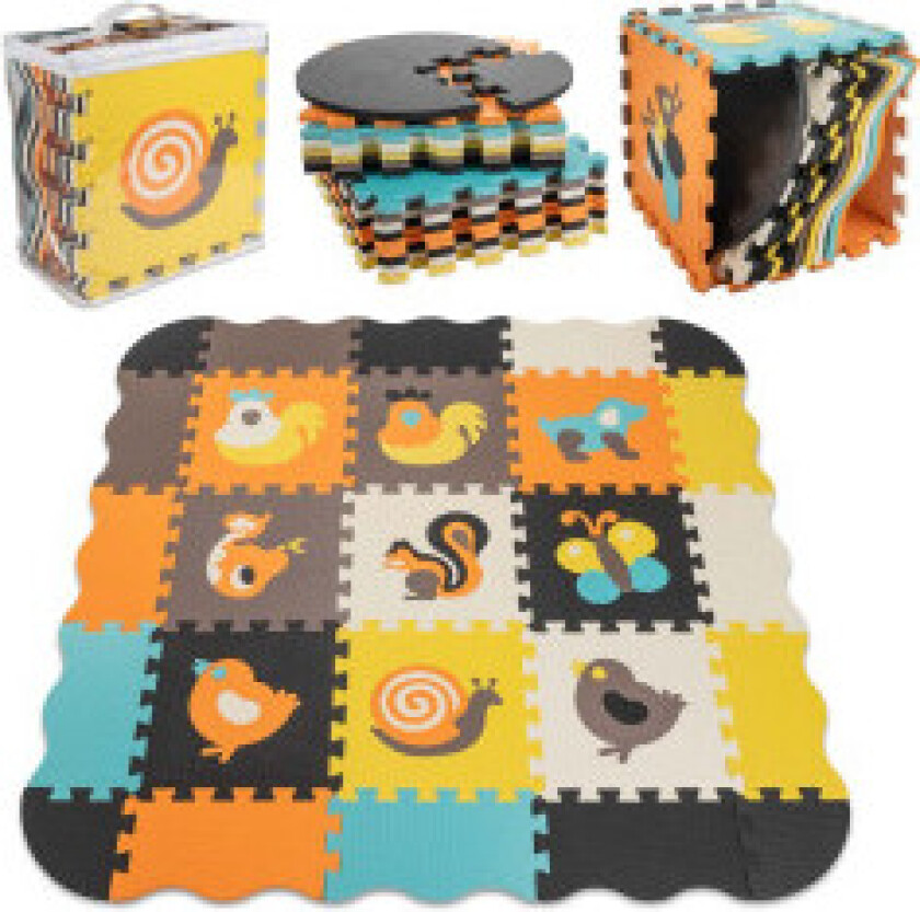 Skumpuslespill matte / lekegrind for barn 25 stk fargerike dyr 114cm x 114cm x 1cm