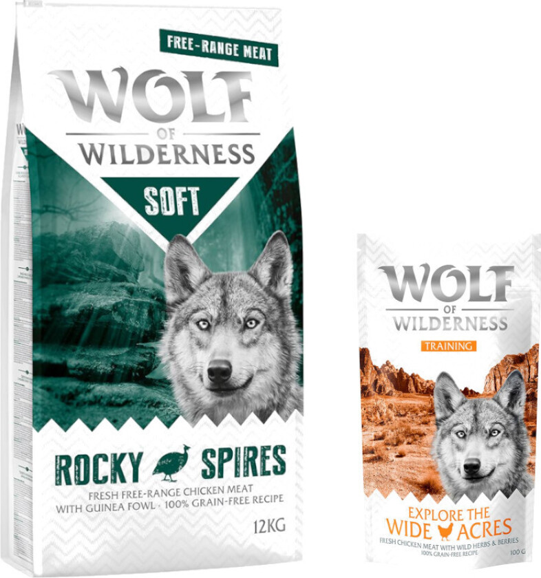 100 kr rabatt! 12 kg Wolf of Wilderness - Soft Rocky Spires - Frittgående kylling & Perlehøns