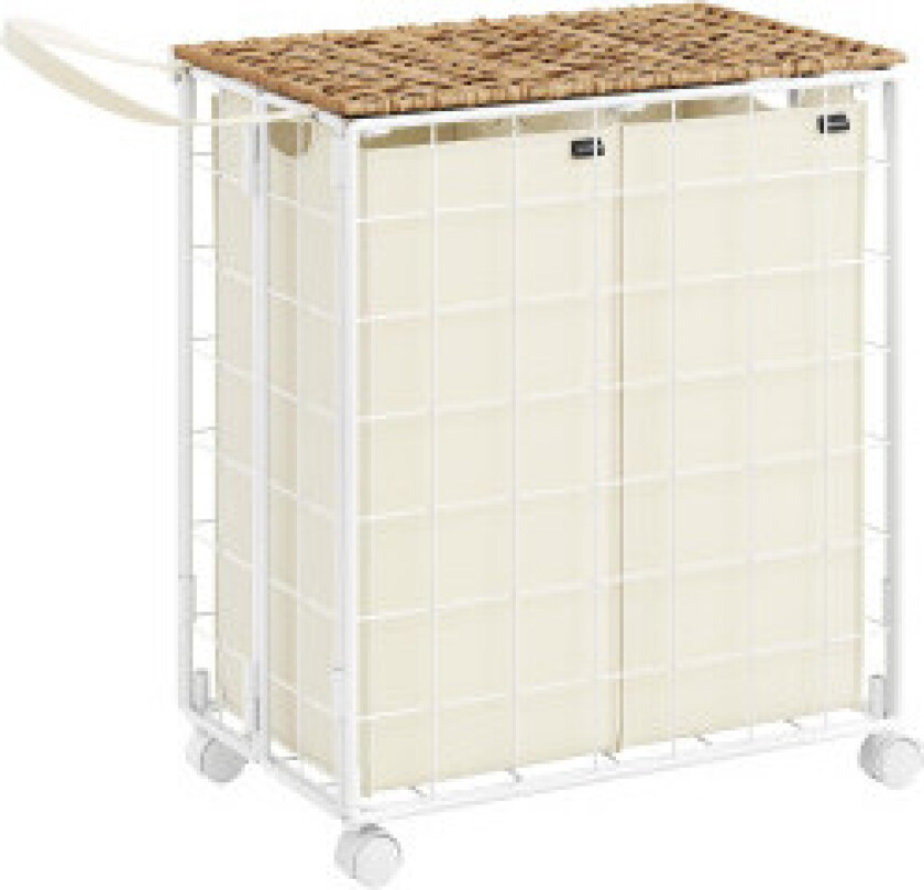 Skittentøyskurv 110 L, Vaskepose med hjul, Vaskepose Avtakbar, 2 Innerlommer, Vaskevogn med lokk, 57 x 33 x 65 cm, for vaskerom,