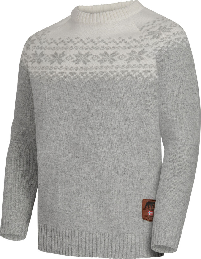 Snøkrystall Round Neck Ullgenser Herre Light Grey/White M