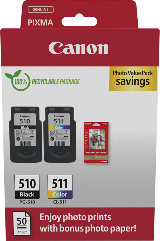 Multipack PG-510 & CL-511 + 50 ark fotopapir