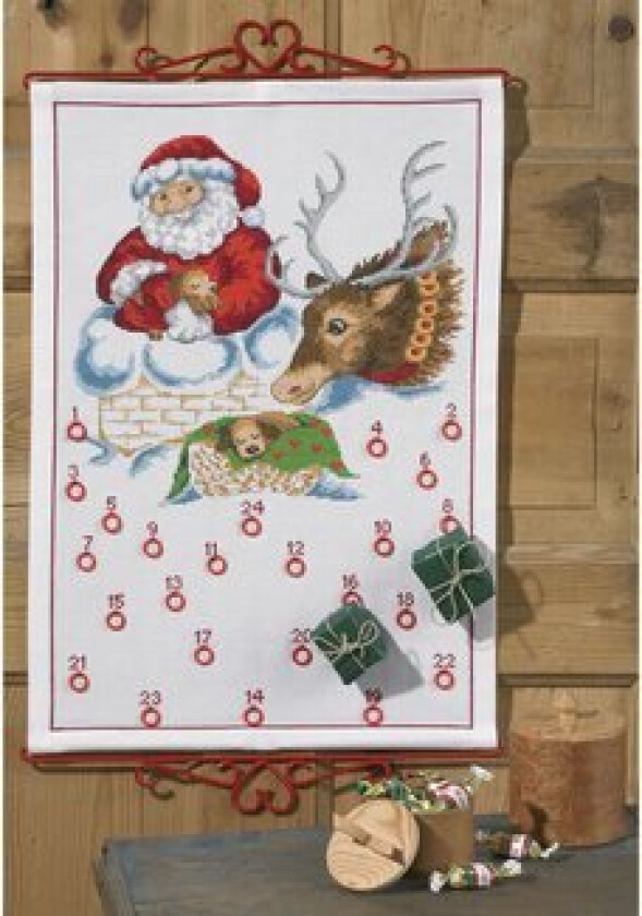 Broderikit Julekalender - Julenisse i Skorstein 38 x 50 cm