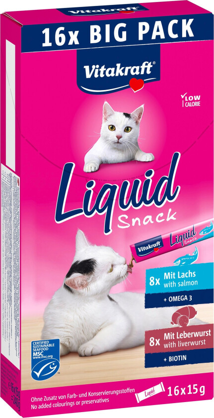 Vitakraft - Liquid Snack Multipack with Liver Sausage and Salmon MSC for cats 16x15gr (58000)