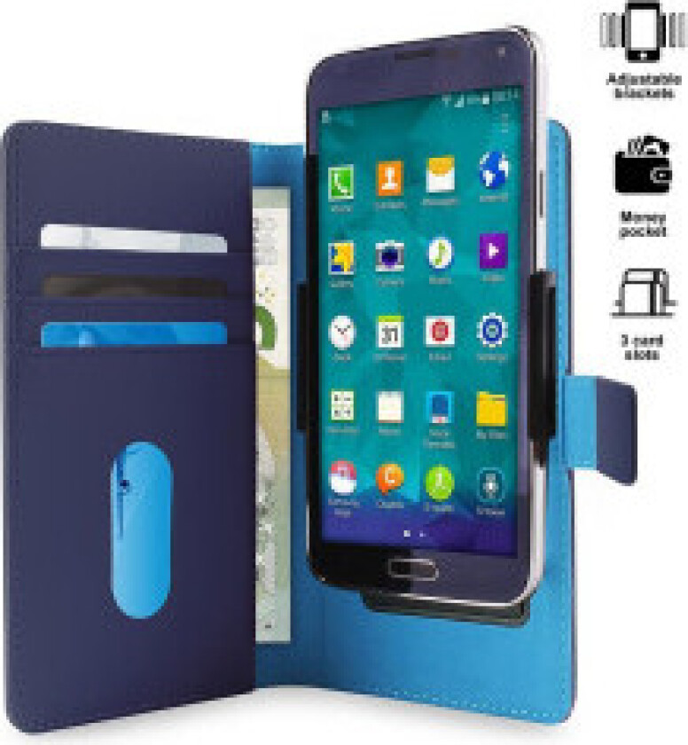 PURO Smart Wallet XL universalveske blå/blå 5,1" med fotoholder og lommer for kort og penger UNIWALLET3BLUEXL