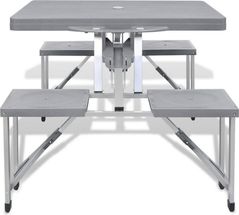 Sammenleggbart campingbord med 4 krakker aluminium grå