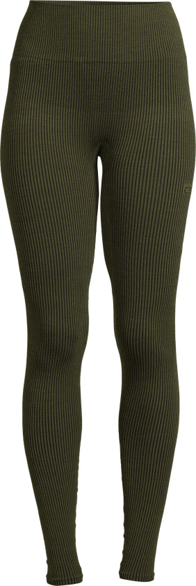 Wool Rib High Waist Tights Dame Black Green Rib M