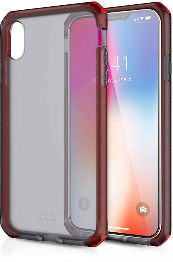 Cover for iPhone XS Max. Transparent Gray / Red