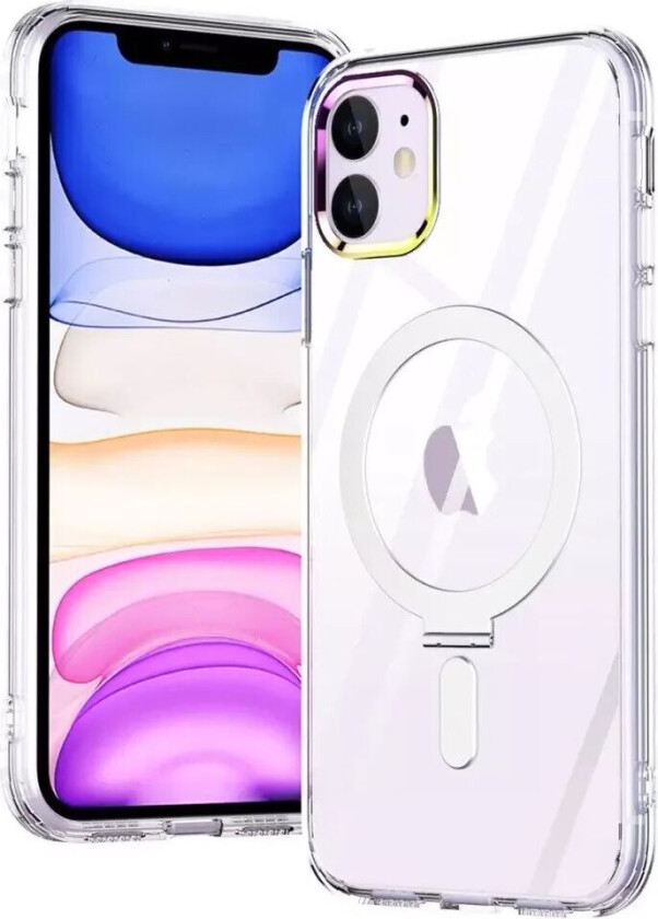 iPhone 11 Fleksibelt Plast Deksel med Magnetisk Stativ Ring - MagSafe-Kompatibel - Gjennomsiktig