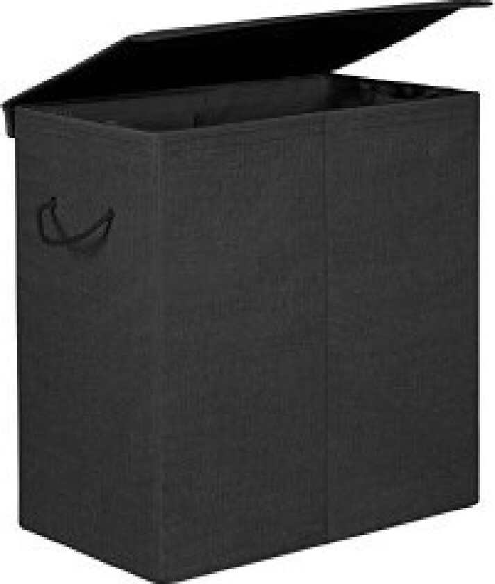 142L vaskekurv, tøykurv i linnett, delt kleskurv med magnetisk lokk og håndtak, sammenleggbar, avtagbar innerpose, svart LCB02BK
