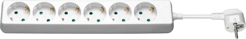 Grenuttag, 6 uttag, 5 m, vit 6x säkerhetsuttag