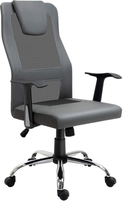 Kontorstol Direktørstol Høydejusterbar, Ergonomisk, Kunstskinn, Grå, 66X73X108-118 Cm